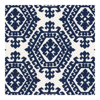 Schumacher Omar Embroidery Fabric in Navy For Sale