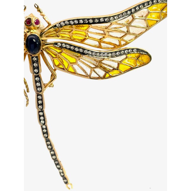 Antique Plique-À-Jour Dragonfly Brooch With Gold and Gemstones For Sale - Image 14 of 15