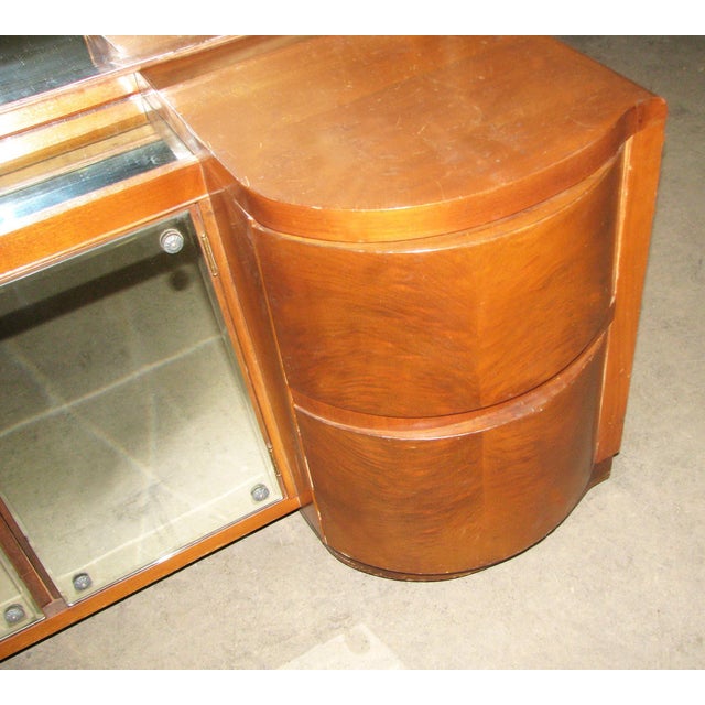 Vintage Art Deco Wooden Curved Mirrored Vanity For Sale - Image 6 of 6