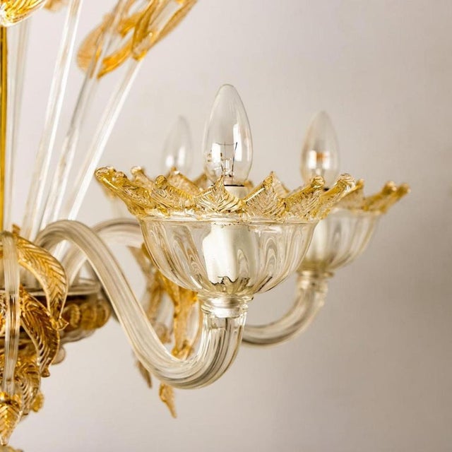 Metal Large Venetian Chandelier in Gilded Murano Glass attributed to Barovier, 1960s For Sale - Image 7 of 18