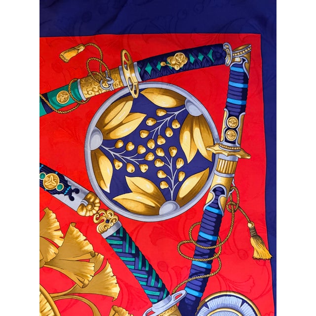 Red Hermès Daïmyo Silk Scarf 1998 Designed by Françoise Faconnet For Sale - Image 8 of 12