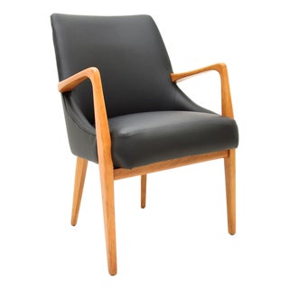 Danish Birch and Leather Armchair, 1960s For Sale
