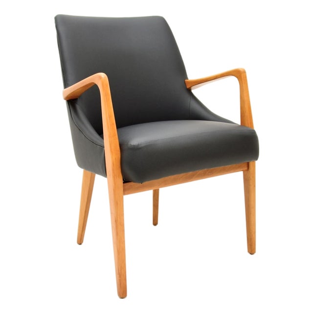 Danish Birch and Leather Armchair, 1960s For Sale