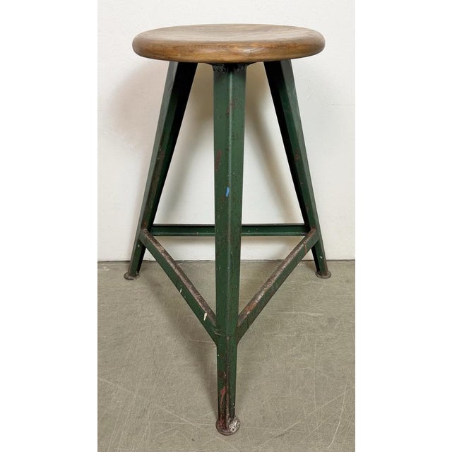 Wood Industrial Green Workshop Stool, 1960s For Sale - Image 7 of 17