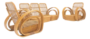 New Upholstery Paul Frankl Rattan Living Room Tank Chair Set MINT!