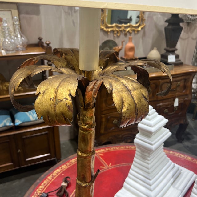 Maison Jansen Mid-Century Modern Gilt-Metal Palm Tree Table Lamp in the Style of Maison Jansen For Sale - Image 4 of 8