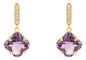 3.8ct Amethyst & Diamond Clover Drop Earrings in 14k Yellow Gold- 2 Pieces
