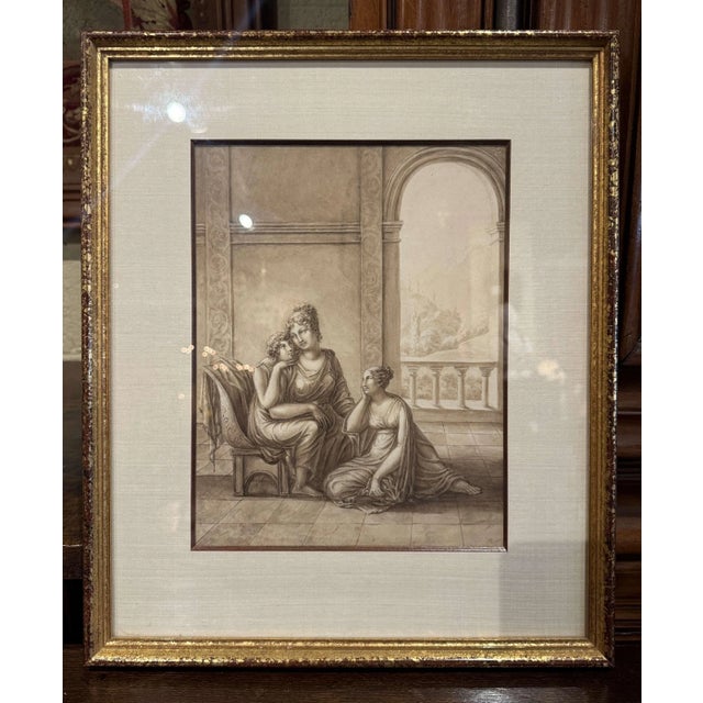 19th Century French Neoclassical "Grisaille" Painting on Paper in Giltwood Frame For Sale - Image 4 of 6