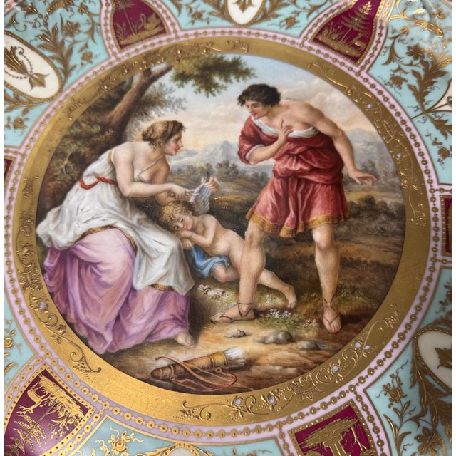 Antique Austrian Porcelain Hand Painted Gilt Decorated 14" Charger Serving Tray In very good original condition showing...