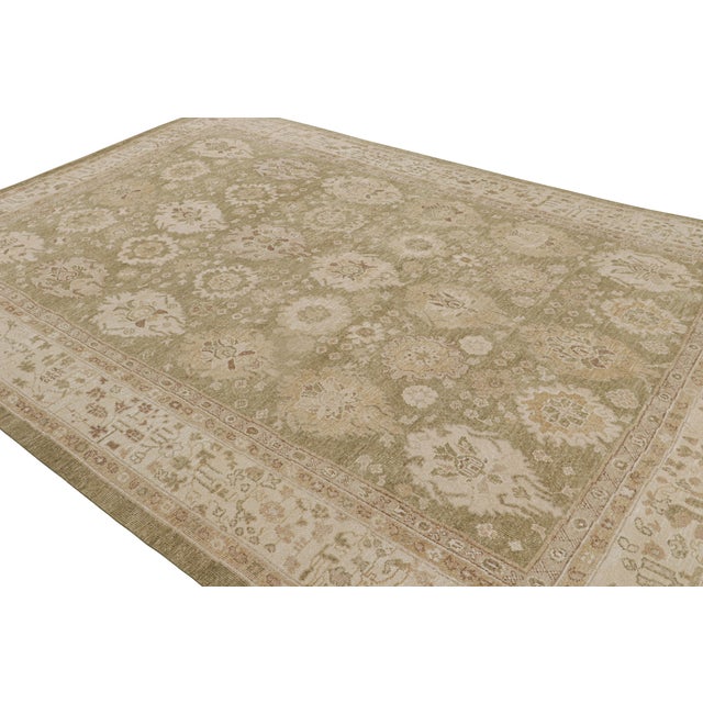 Traditional Rug & Kilim’s Oushak Style Rug in Chartreuse Green With Geometric Pattern For Sale - Image 3 of 7