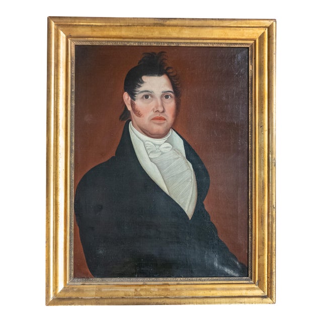19th Century American Folk Art Portrait Painting of a Gentleman, Style of Ammi Phillips For Sale