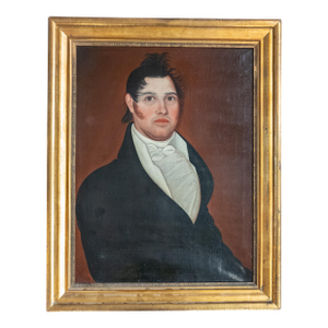19th Century American Folk Art Portrait Painting of a Gentleman, Style of Ammi Phillips