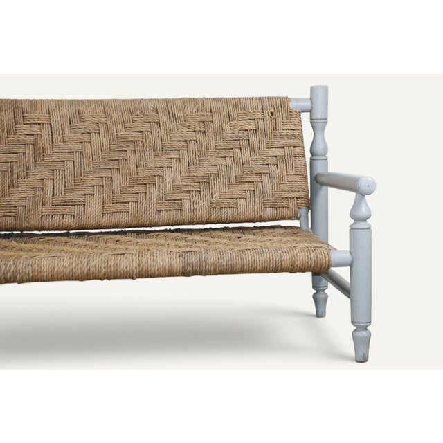 Blue Vintage Bench in Braided Rope and Painted Wood, 1950s For Sale - Image 8 of 18