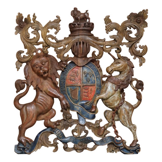 Royal Handcarved Armorial Crest Coat of Arms in Painted Polychrome, 1707-1714 For Sale