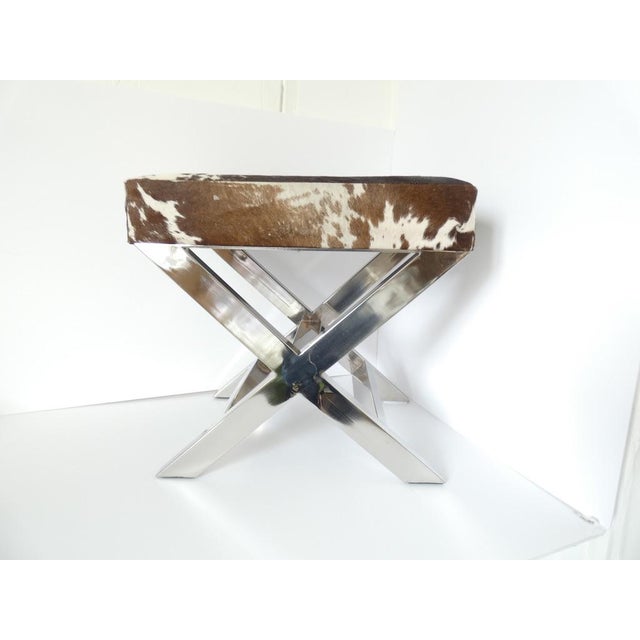 Black Vintage French Cowhide & Stainless Steel Footstool attributed to 23homedesign For Sale - Image 8 of 8