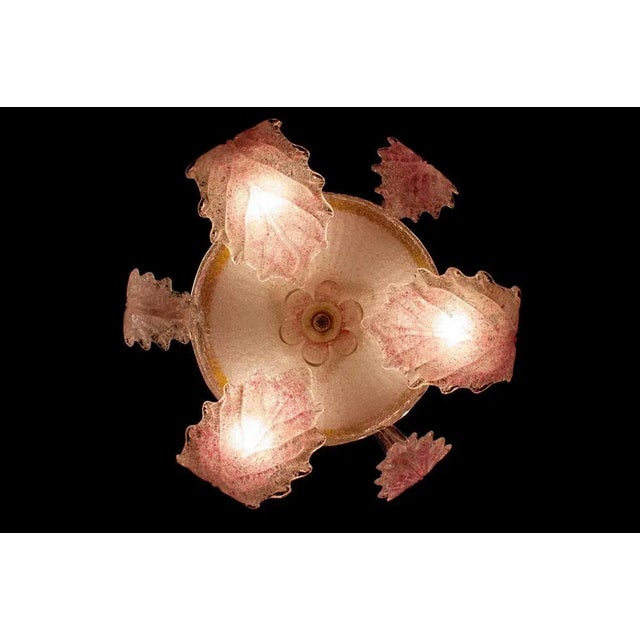 Art Deco Pink Ninfea Murano Glass Chandelier from Barovier, Italy, 1940 For Sale - Image 9 of 10