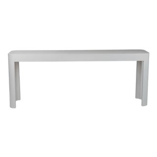 White Lacquer Grasscloth Parsons Console Sofa Table 1970s After Karl Springer For Sale