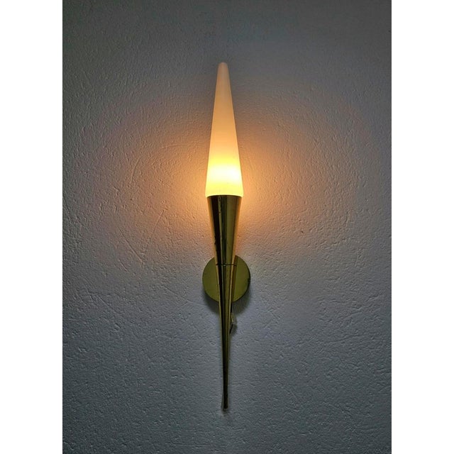 Mid-Century Modern Brass and Opaline Glass Sconce by Limburg, 1960s For Sale - Image 3 of 14