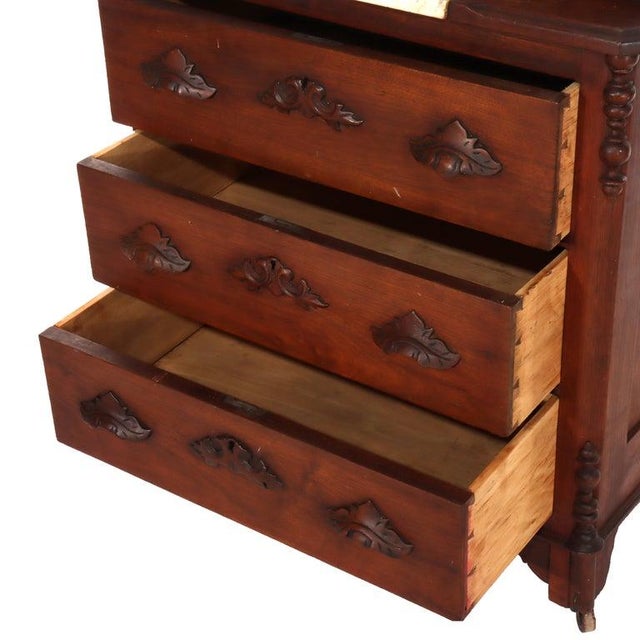 Walnut 5-Drawer Marble Top Child’s Dresser With Mirror & Carved Pulls Circa 1890 For Sale - Image 17 of 18