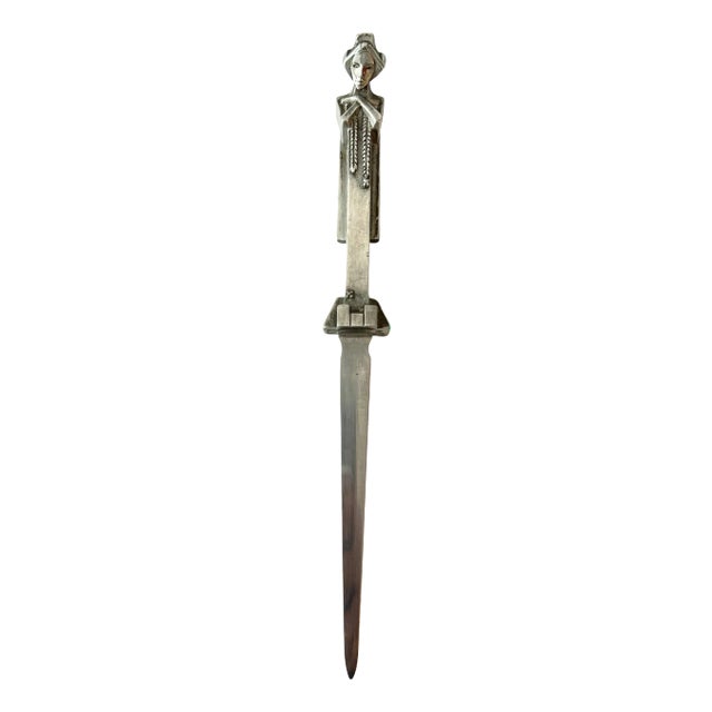 Deco Style Modernist Silver Female Figure Letter Opener For Sale