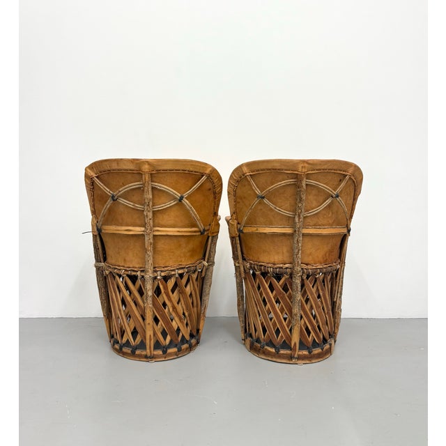 Chocolate Vintage Leather & Wood Armchairs - A Pair For Sale - Image 8 of 8