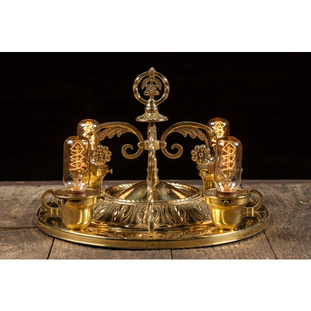 Vintage Four-Lamp Flush Mount Brass Light Fixture With Floral Motif For Sale - Image 10 of 17