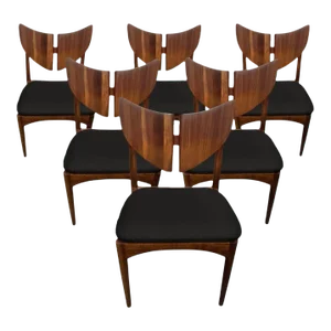 Mid Century Style Solid Walnut Butterfly Dining Chairs - Set of 6