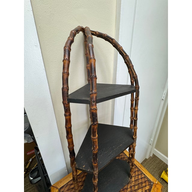 Black Antique Burnt Bamboo Hanging Corner Shelf For Sale - Image 8 of 8