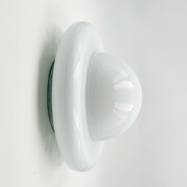 Space Age UFO Ceiling Lamp in White Opaline Glass, Italy, 1970s For Sale - Image 12 of 15