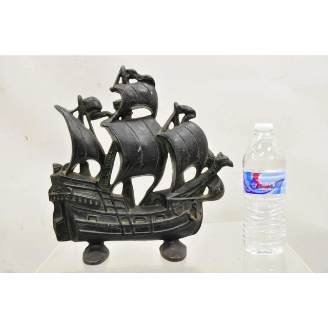 Antique Victorian 1930 Creation Co Cast Iron Figural Ship Boat Door Stop (B). Circa Early 20th Century. Measurements: 12"...