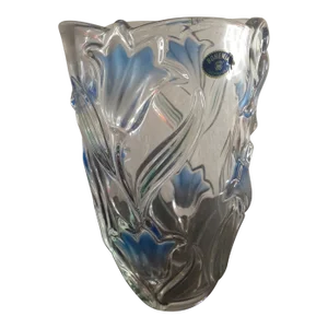 Vintage Bohemia Czech Republic Floral Inlay Crystal Vase