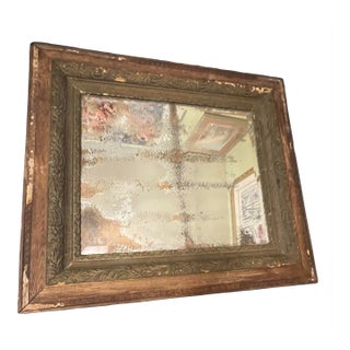 Antique Ornately Carved French Restoration Wooden Mirror W/ Hand Crafted Floral Motifs & a Natural Aged Weathered Worn Distressed Patina For Sale