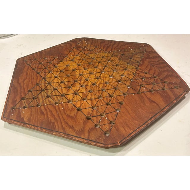 Wood 1970's Folk Art Wooden Chinese Checker Board Hanging, Signed by Artist For Sale - Image 7 of 8