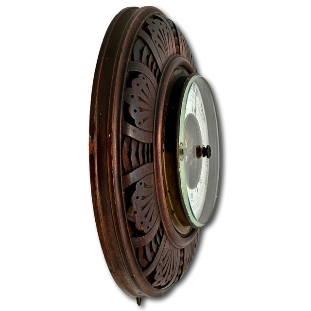 Burnt Umber Nice Quality Antique European Hand Carved Walnut Wall Barometer - Circa Late 19th Century For Sale - Image 8 of 17