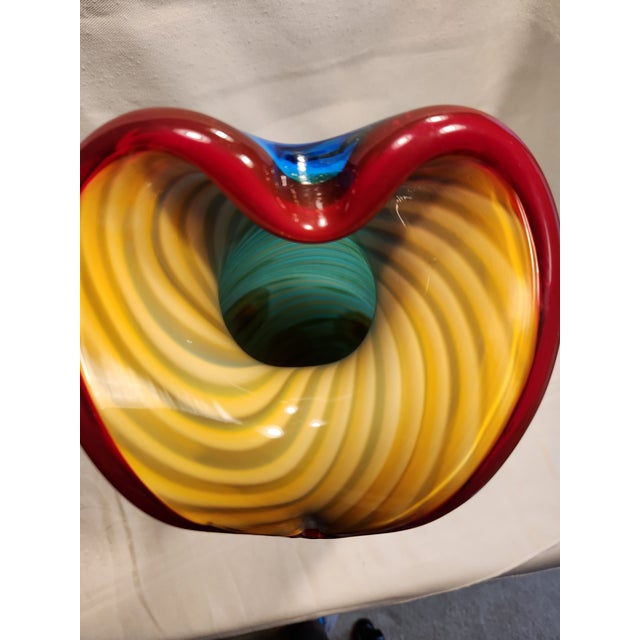 Vintage Murano Millefiori Art Glass Vase - Blue Spiral Sunflower Murrine Ruffle For Sale In Dallas - Image 6 of 8