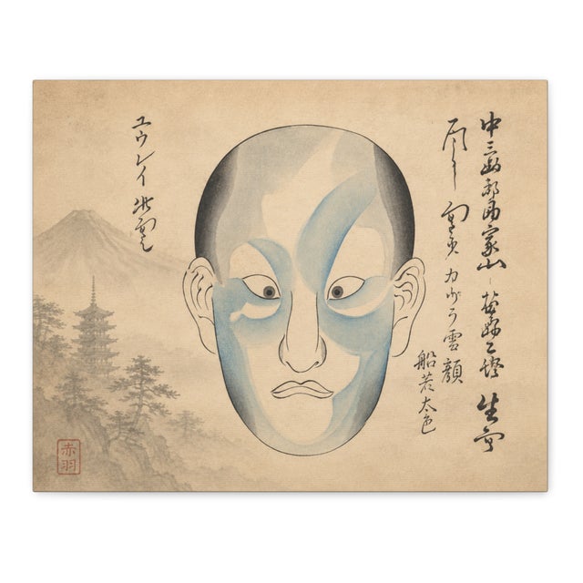 Ruby Red Atelier Aria Lumae Traditional Japanese Kabuki Theater Face Masks Fine Art Gallery Board Five Piece Set For Sale - Image 8 of 18