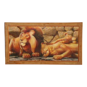 Contemporary 1970's Safari Lions Sleeping Large Scale Original Painting, Signed