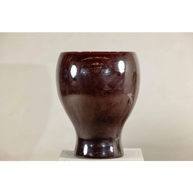 Large Hand-Crafted Artisan Ceramic Vessel in Reddish-Brown Glaze For Sale - Image 9 of 12
