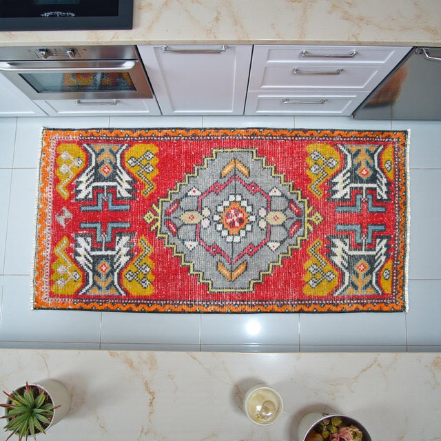 Farmhouse 1970s Vintage Hand Knotted Small Turkish Rug, Wool Doormat Kitchen Entryway Decor 2x3 Ft Approx For Sale - Image 3 of 12