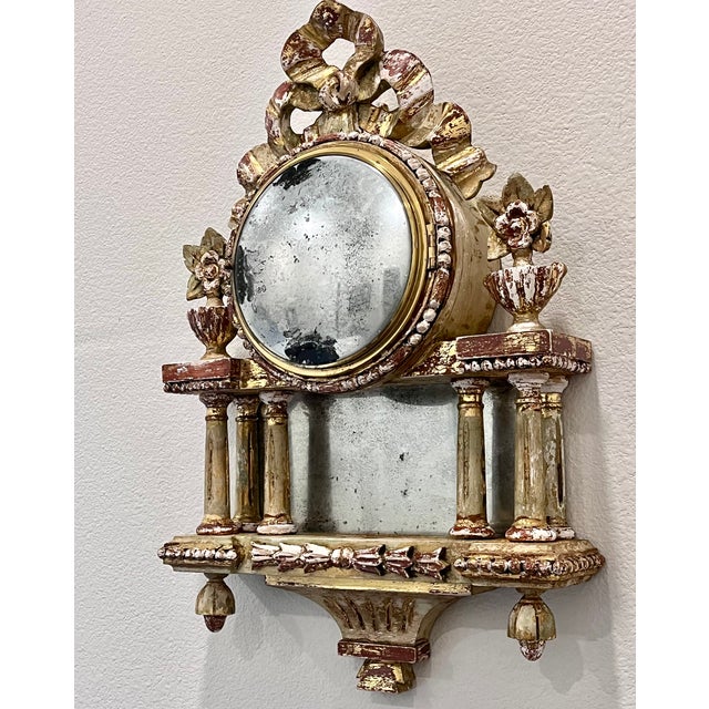 Unique wall decor. Antique French gilt wood clock housing with convex glass front refinished with a mercury glass mirrored...
