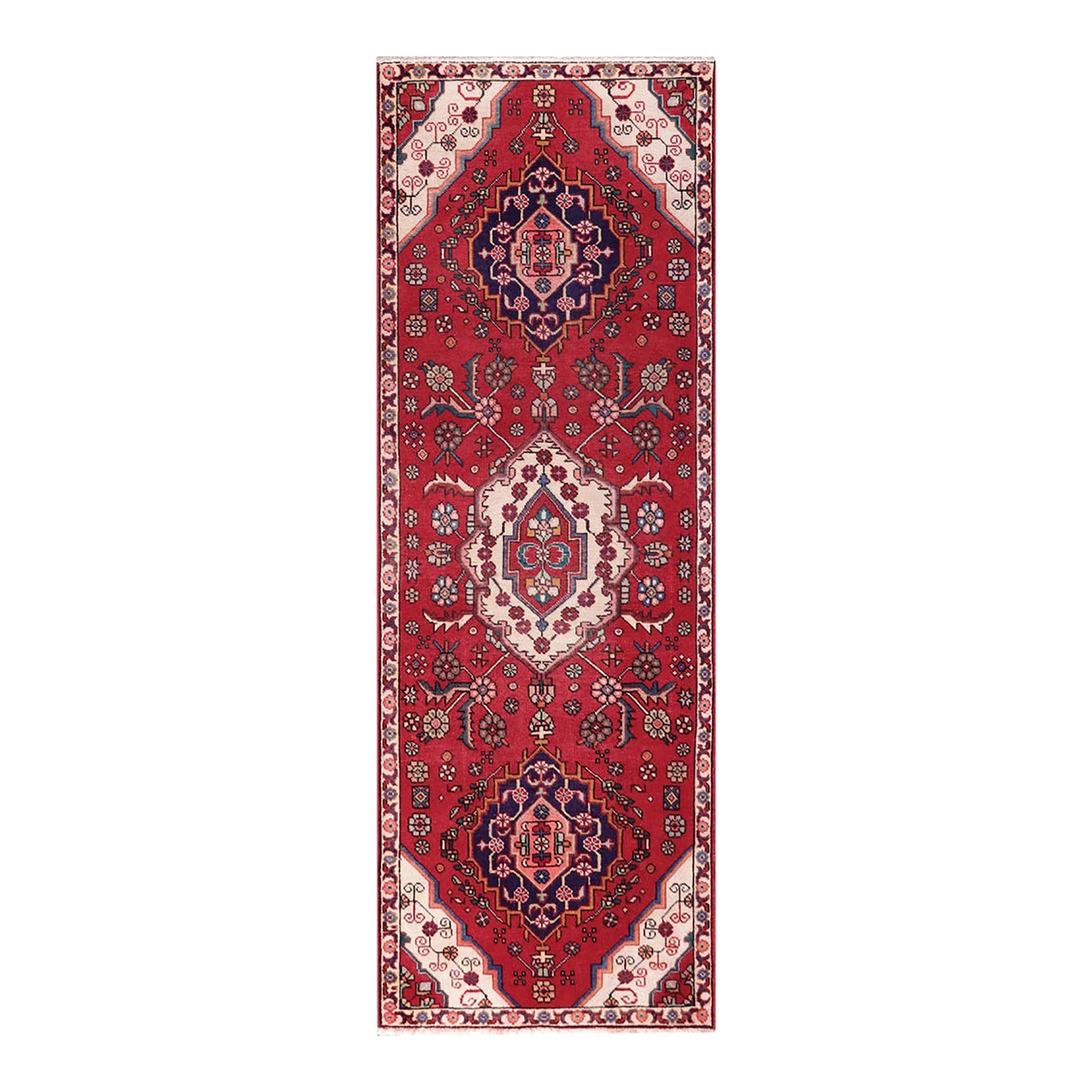 Shabby Chic Tabriz Red/Beige Wool Runner Rug- 3'0'' X 8'2'' | Chairish