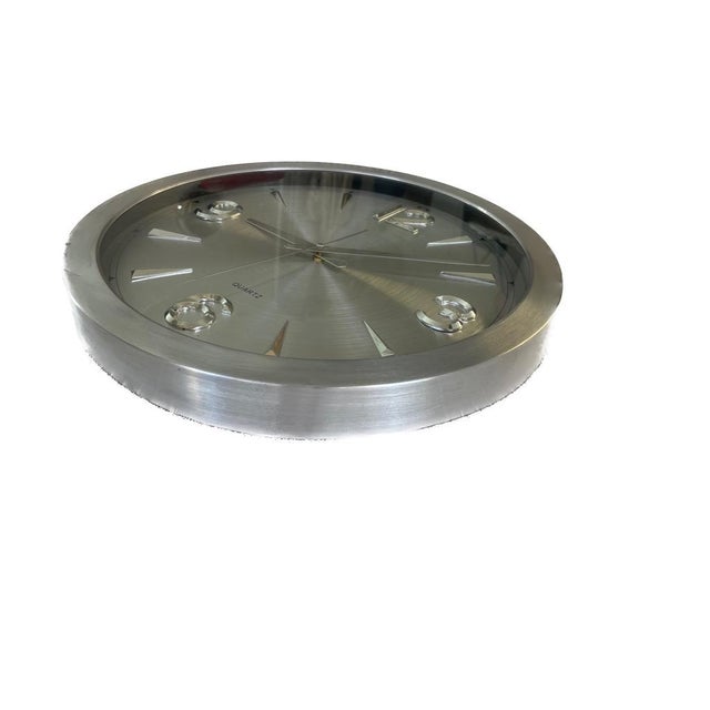 Mid-Century Modern Technoline 12" Architectural Brushed Aluminum Wall Clock | Mid-Century Modern Revival For Sale - Image 3 of 6