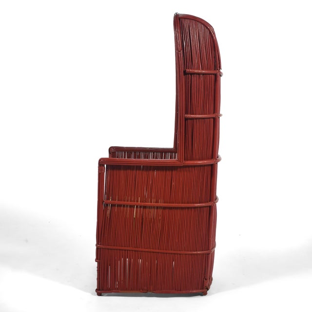 Mid 20th Century Vermilion Red Rattan Canopy Chair For Sale - Image 5 of 10