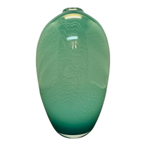 Vintage Mid Century Style Art Glass 10” Vase Emerald Seafoam Ombre Etched Swirls