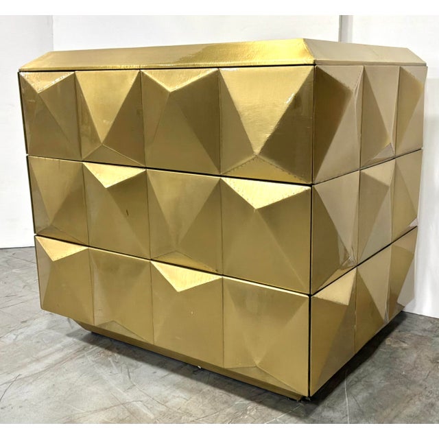 Baker Modern Geometric Brass Foil Facet Chest of Drawers as Is For Sale In Atlanta - Image 6 of 7