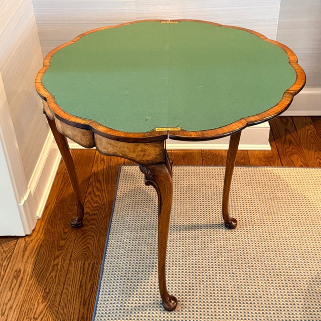 Queen Anne Scalloped Demilune Flip Top Game Table For Sale - Image 4 of 10