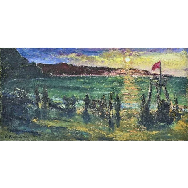 1990s Pino Romanò, Sunset on the Beach, Oil Painting, 1990s For Sale - Image 5 of 5