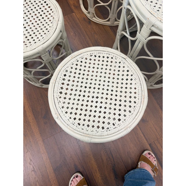 White Set of 4 Vintage Rattan and Cane Accent Tables For Sale - Image 8 of 8