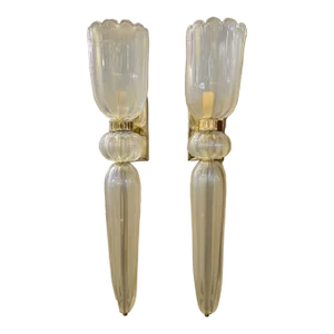 Pair of Opalescent Murano Glass Cone Form Sconces