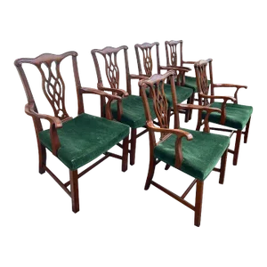 Late 20th Century Alexander Furniture Chippendale Style Mahogany Dining Chairs- Set of 6